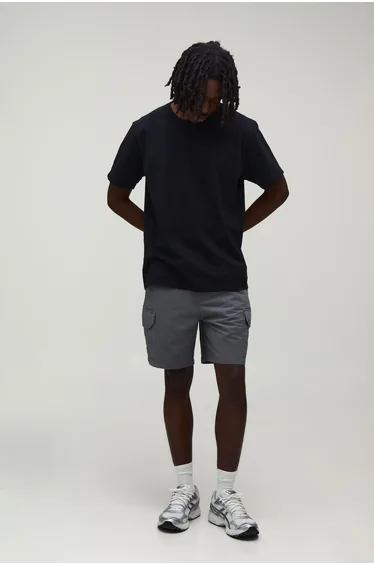 Slim Fit Fixed Waist Chino Shorts - grey
