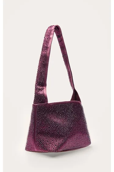 Plum Hot Fix Satin Shoulder Bag