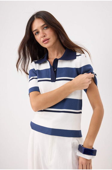 Navy Blue Premium Yarn Summer Premium Special Yarn Knitwear Blouse