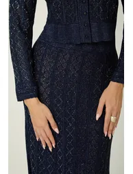 Radiant Personality Blue Diamond Knit Cardigan & Skirt Set - 8