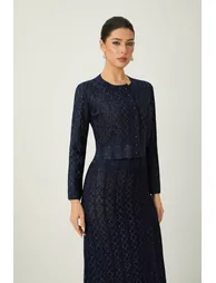 Radiant Personality Blue Diamond Knit Cardigan & Skirt Set - 6