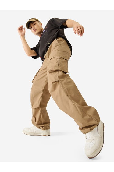Men Brown Cargo Pocket Parachute Pants