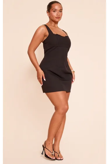 Shape black square neck tailored mini dress