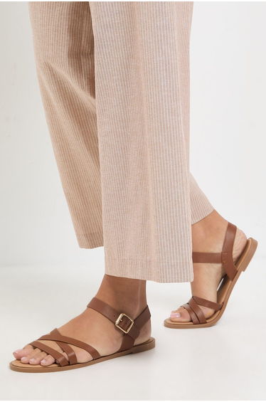 Wide Fit Axela Faux Leather Cross Strap Padded Flat Sandals