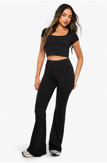 Soft Slinky High Waisted Flare Leggings - black