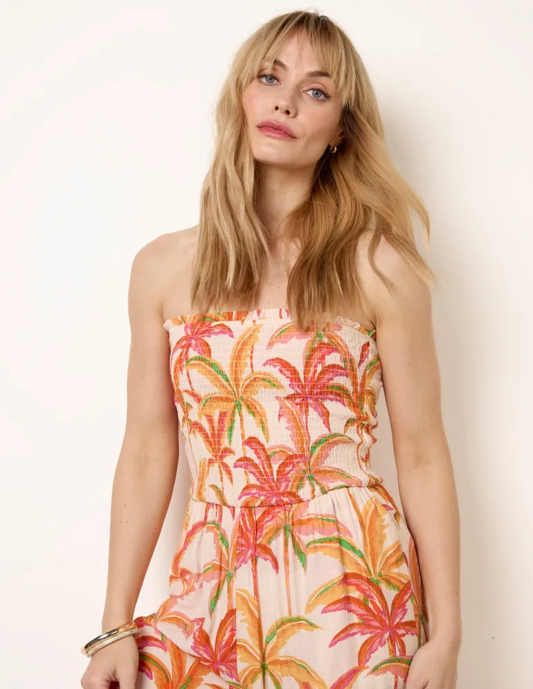 Side Split Flare Leg Tropical Jumpsuit - 2