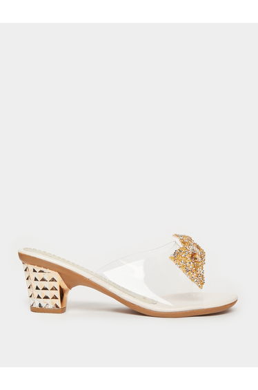 Beige Embellished Transparent Strap Sandals