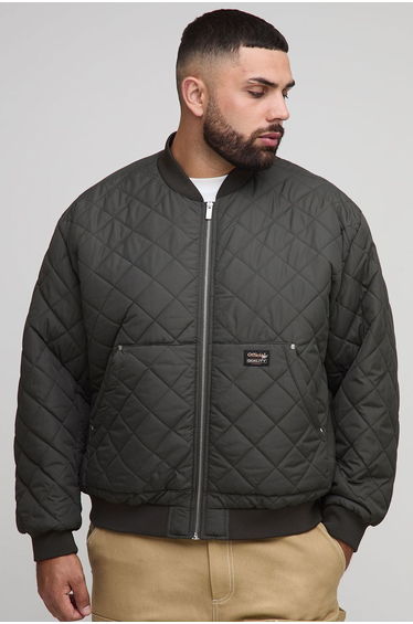 Plus Quilted Carpenter Pocket Regular Fit Bomber Jacket - khaki