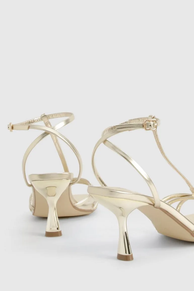 Metallic Knot Detail T Bar Mid Height Sandals - gold - 3