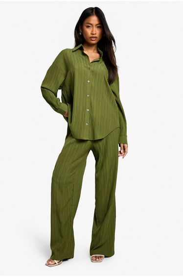 Woven Crinkle Textured Shirt - khaki