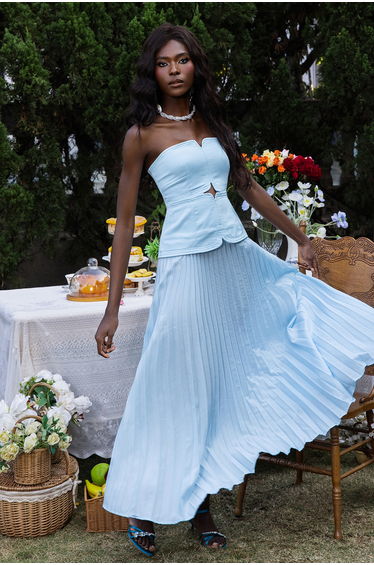 Off-Shoulder Pleated Midi Dress