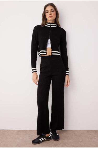 Black Zippered Knitwear Bottom-Top Set