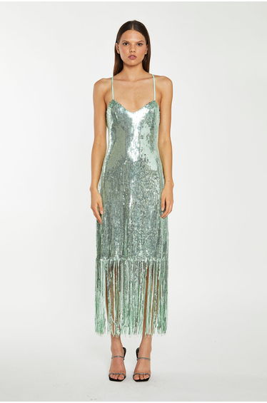 Jade-Sequin Cross Back Midi-Dress