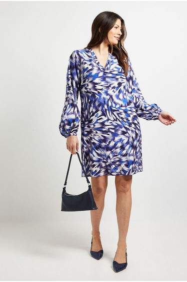 Viscose Seam Detail Collarless Shift Dress