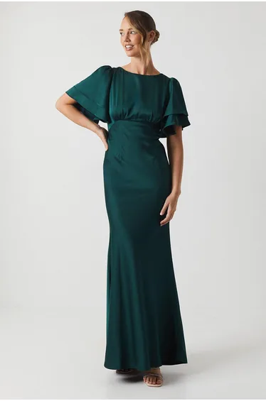 Satin Back Crepe Double Sleeve Dress