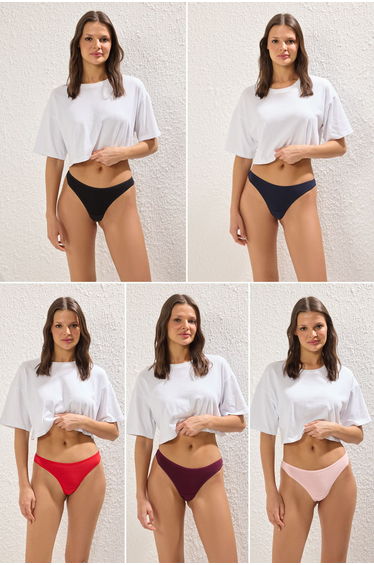 Multicolored 5-Pack Cotton Thong Knitted Panties