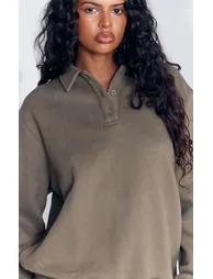 Olive Green Polo Button Sweatshirt - 3