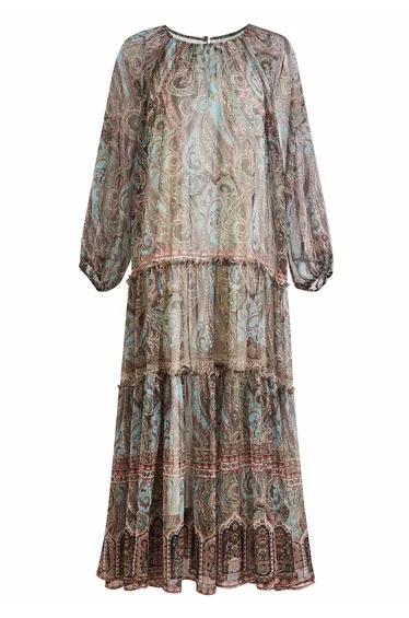 Paisley Print Tiered Chiffon Maxi Dress for Music Festivals & Beach Getaways