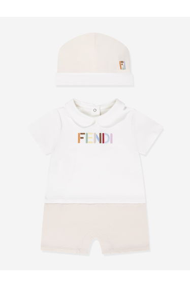 Fendi Baby Logo Romper Gift Set in Beige