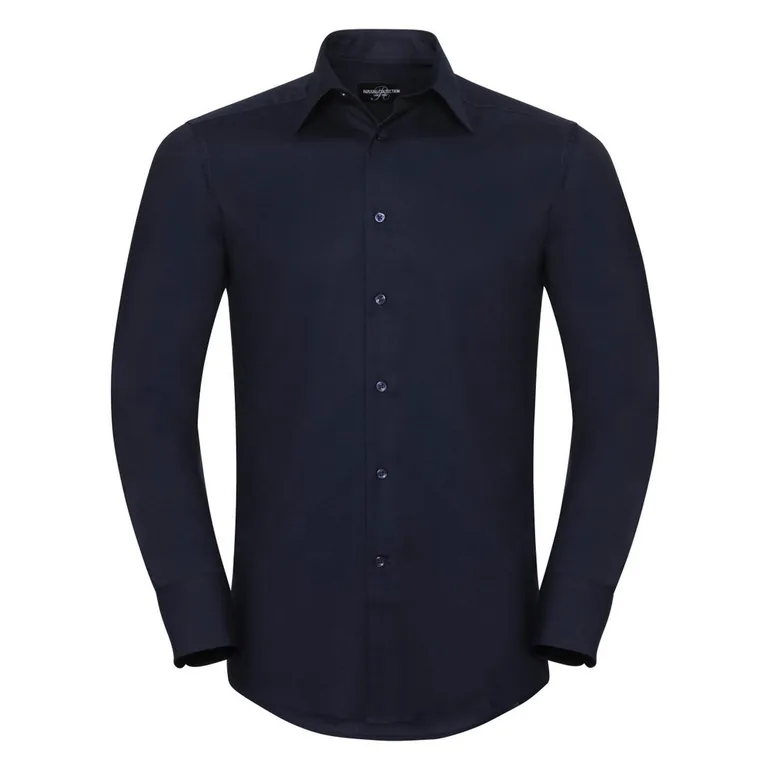 Russell Collection Mens Long Sleeve Easy Care Tailored Oxford Shirt - Bright Navy
