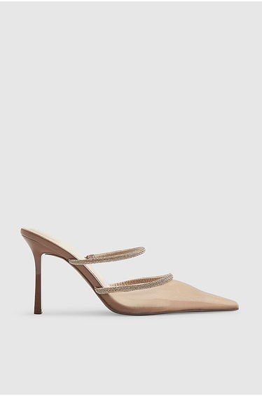 Rose Gold Diamante Mesh Court Heels