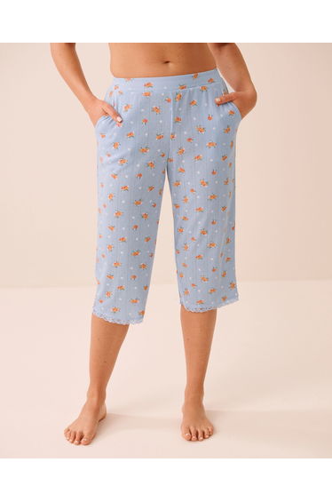 Peach Print Lace Trim Pointelle Pajama Capris