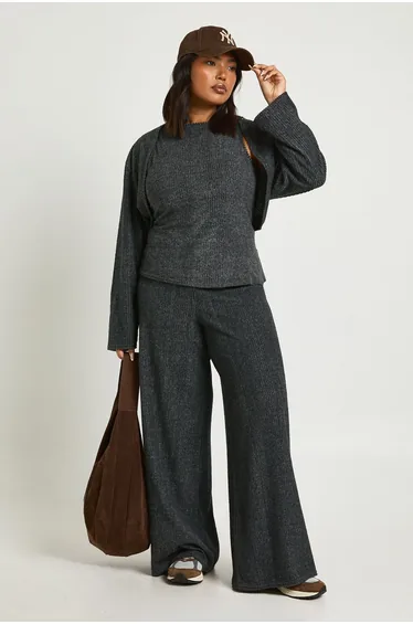 Plus Bolero And Racer Vest 3 Piece Co Ord - charcoal