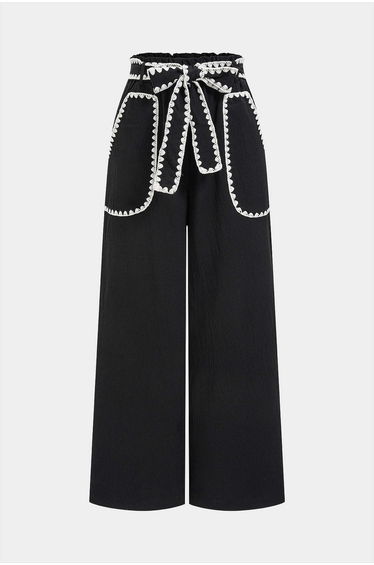 Contrast Binding Pocket Straight Leg Pants