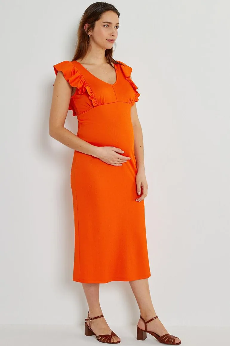 Jersey Sleeveless Maternity Dress with Ruffles