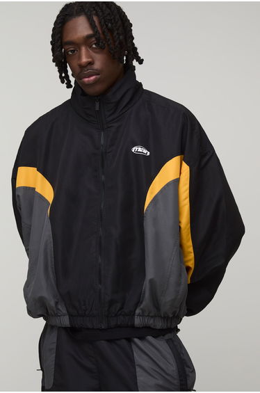 Oversized Official Colour Block Sports Jacket - black