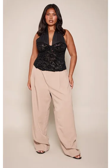 Plus Black Lace Halterneck Corset Top
