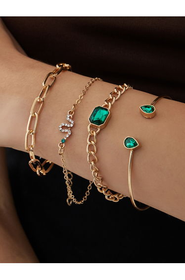 Set of 4 - Embellished Bracelet with Gemstone Accent