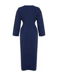 Navy Blue Waist Belted Parachute Fabric Wide Fit Woven Dress - 8