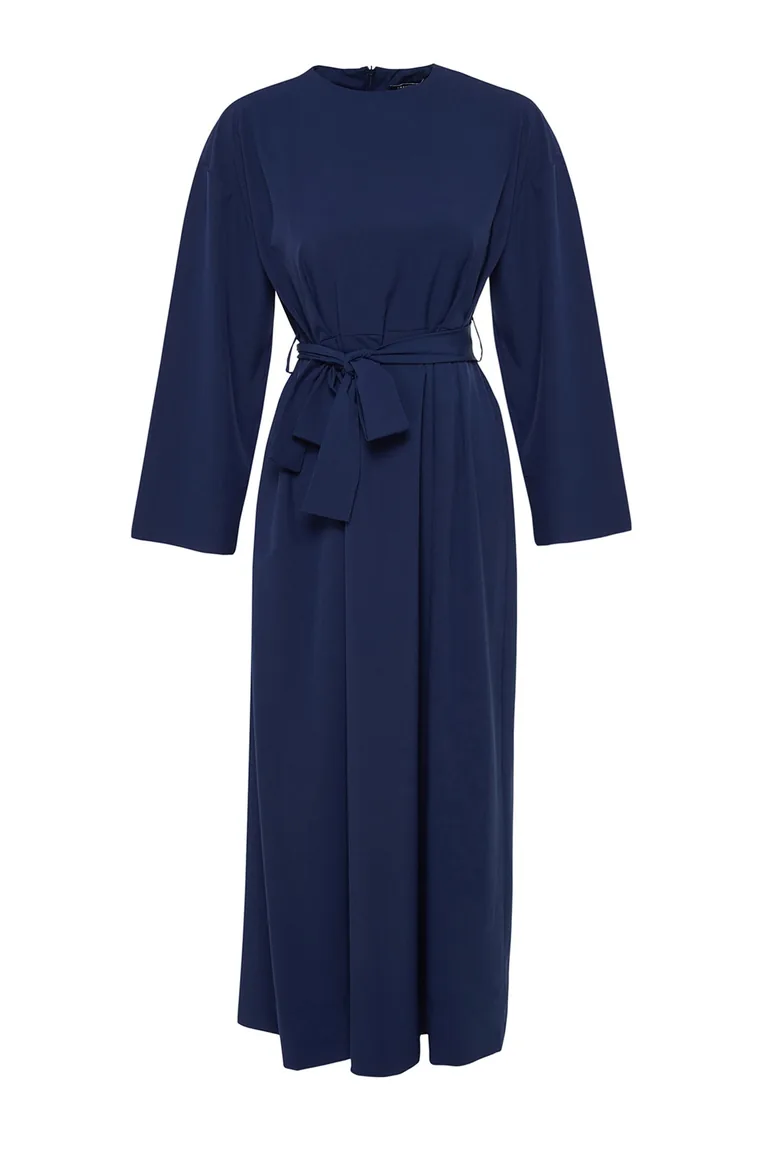 Navy Blue Waist Belted Parachute Fabric Wide Fit Woven Dress - 6