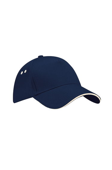 Beechfield Unisex Ultimate 5 Panel Contrast Baseball Cap With Sandwich Peak / Headwear - French Navy/Putty