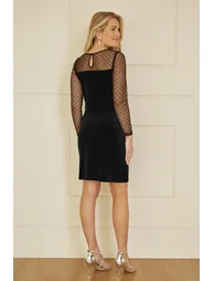 Yumi Black Velvet Dress With Sheer Long Sleeves - 4