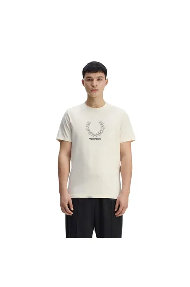 Fred Perry Mens Wreath Logo Regular T-Shirt - Ecru