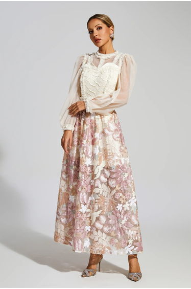 Winifred White Mesh Floral Dress