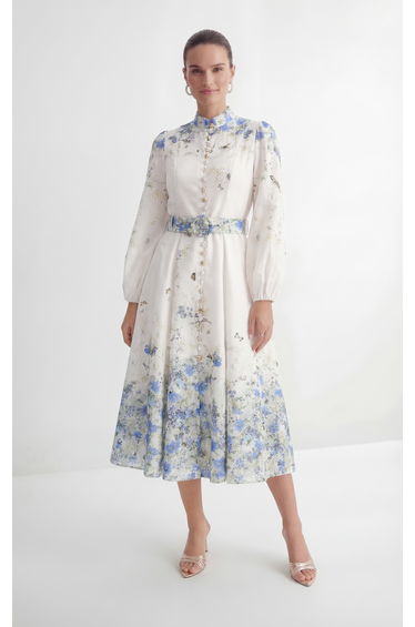 Love Of Details White Floral Print Balloon Sleeve Maxi Dress