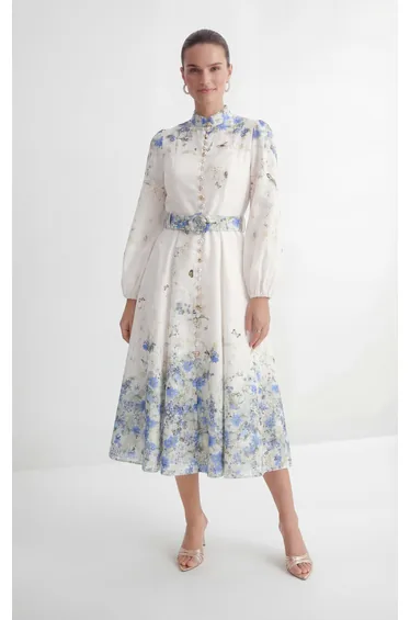 Love Of Details White Floral Print Balloon Sleeve Maxi Dress