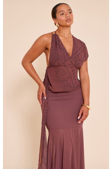 Shape Chocolate Paisely Print Drape Side Top