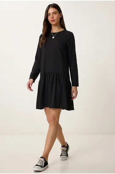 ISTANBUL Frilly Crew Neck Long Sleeve Mini Dress