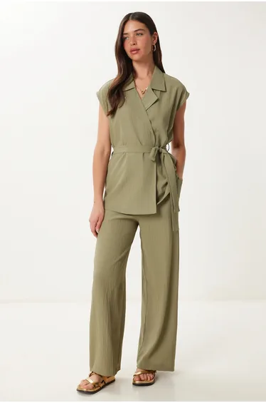 ISTANBUL Textured Cotton-Polyester Two-Piece Co-Ord Set with Tie Closure