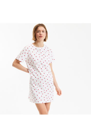 Heart Print Nightshirt in Cotton Jersey