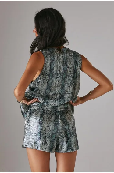 Snake Sequin High Waisted Hot Pant Shorts