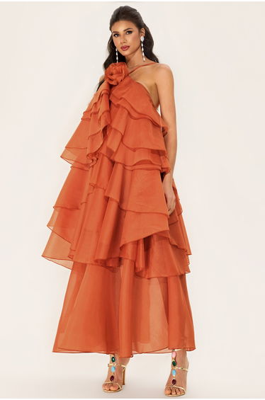 Aimée 3D Flower Frill Maxi Dress