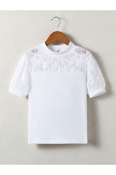 Girls White Lace Patchwork Top