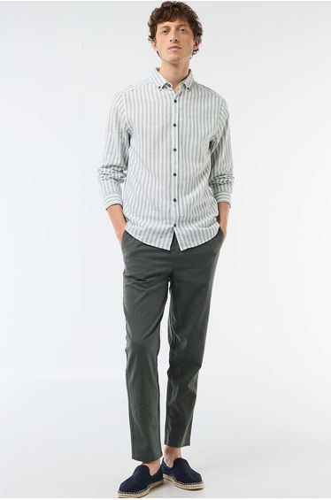 Regular Fit Linen Blend Chino Trousers GREEN