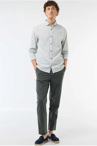 Regular Fit Linen Blend Chino Trousers GREEN