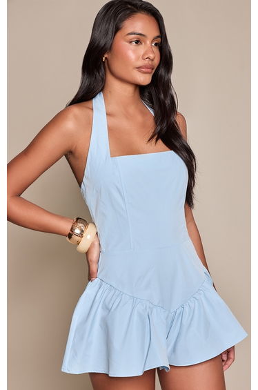 Baby Blue Square Neck Drop Waist Floaty Playsuit